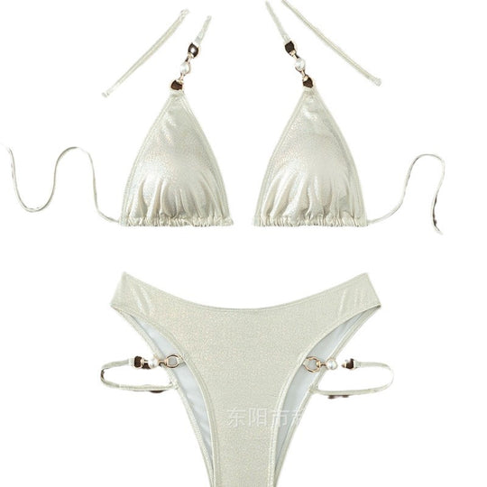 Damen Glänzendes Triangel-Bikini-Set mit eleganten Details EB