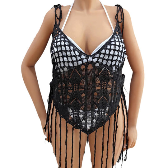 Damen Häkel-Bikinioberteil mit fransigen Details EB