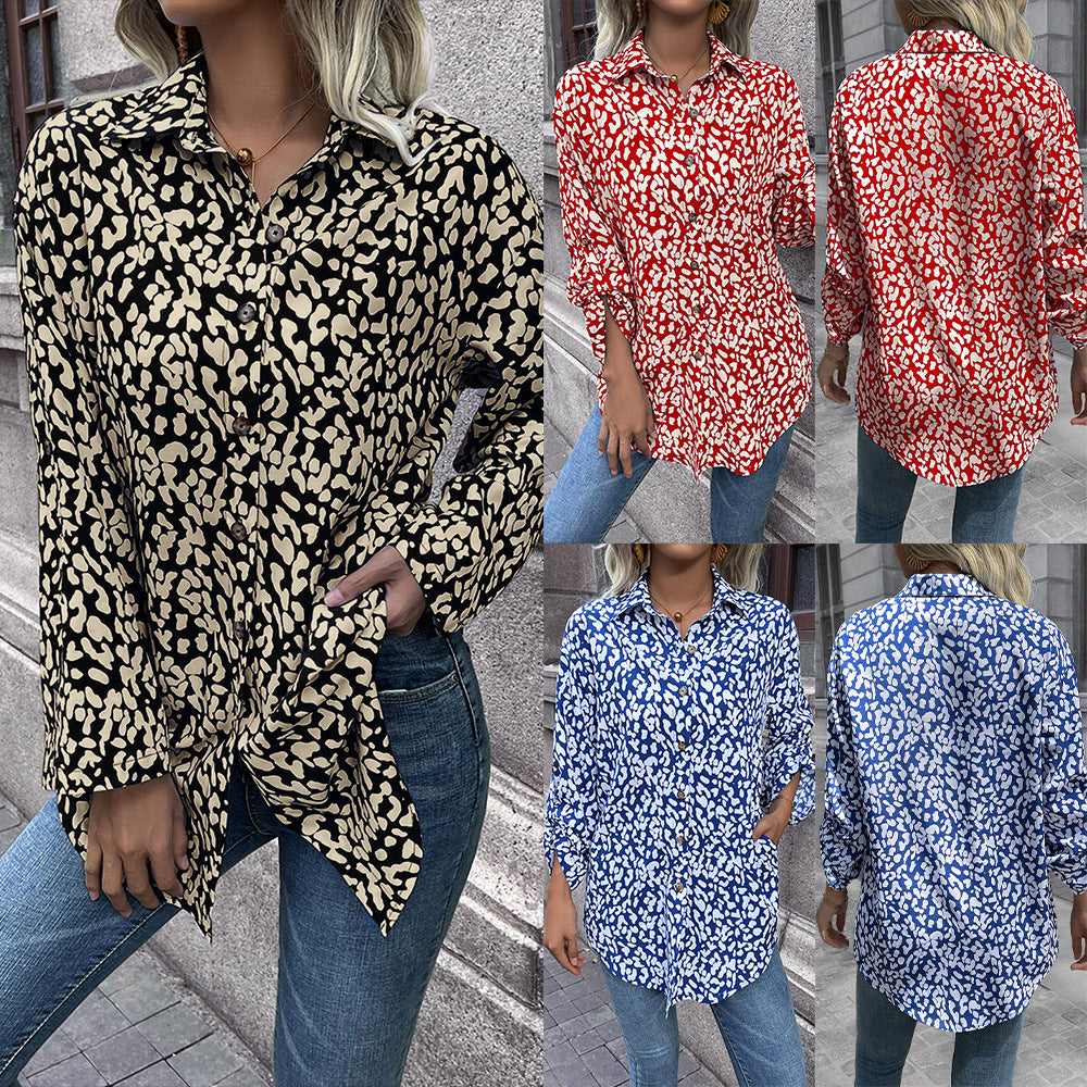 Damen luftiges Blusenshirt mit Animal-Print und bequemen Schnitt EB
