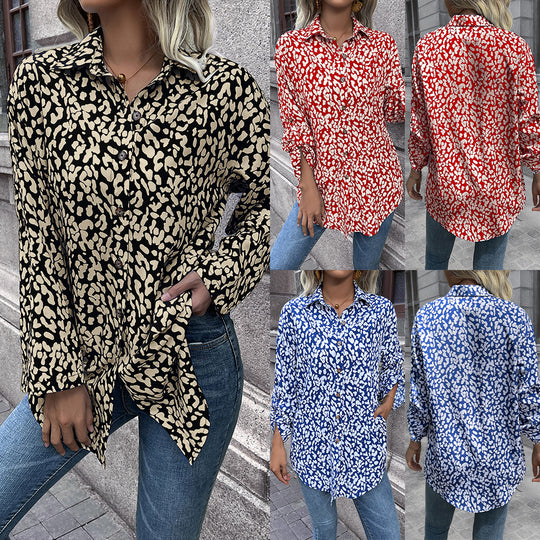 Damen luftiges Blusenshirt mit Animal-Print und bequemen Schnitt EB