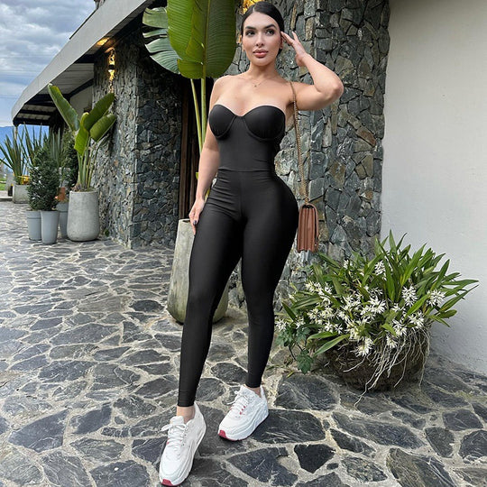 Damen Körperbetonter Jumpsuit mit Bügel-Bustier EB