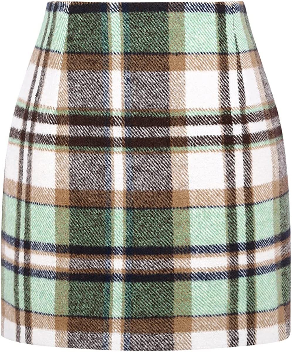 Damen Karierter Minirock mit hohem Bund und seitlichen Eingrifftaschen EB