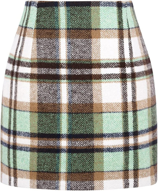 Damen Karierter Minirock mit hohem Bund und seitlichen Eingrifftaschen EB