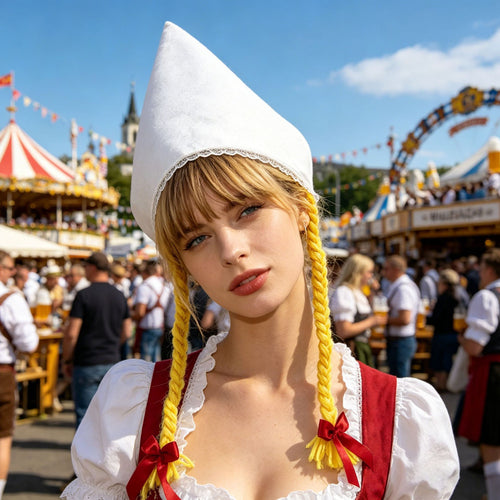 Damen nan traditionelle Trachtenhaube aus Baumwollvelours mit feinem Spitzenrand für Dirndl EB