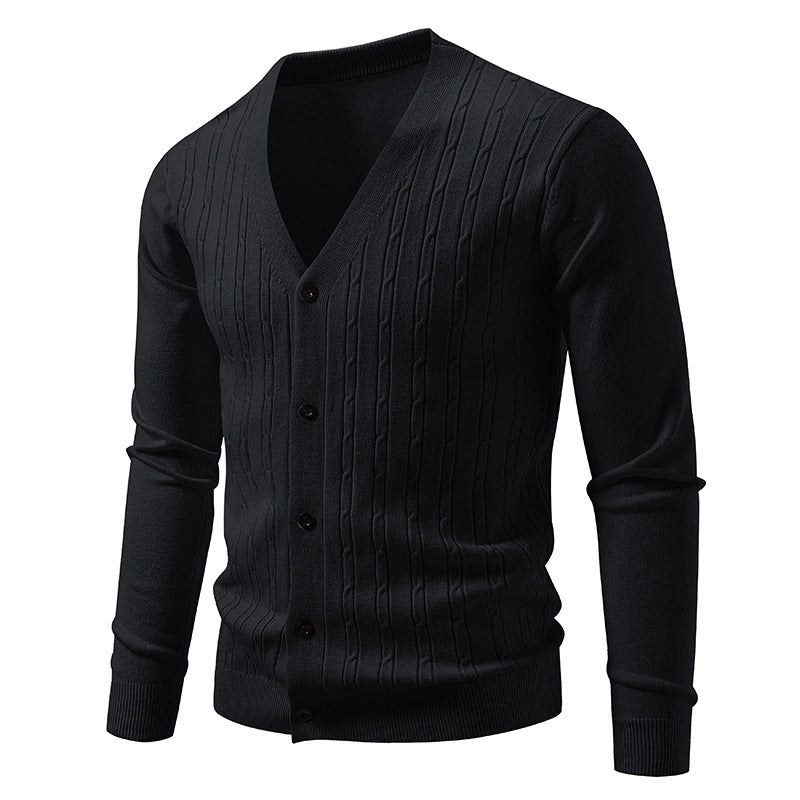 Herren nan Feinstrick-Cardigan mit tiefem V-Ausschnitt schmaler Passform und vertikalem Zopfstrick EB