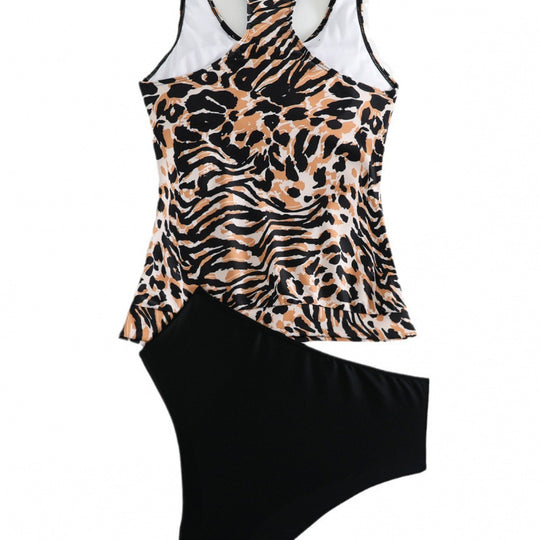 Damen Tankini-Set mit modischem Tiermuster und elastischem Hochbund EB