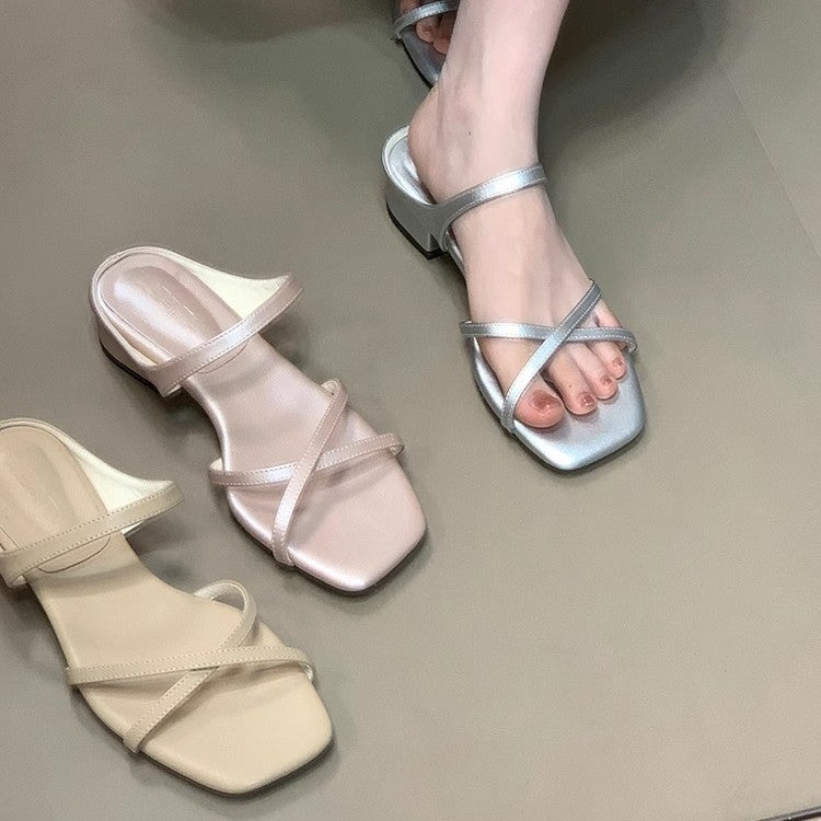 Damen elegante Flachsandalen mit geschmackvollem Kreuzriemen und bequemer Sohle EB