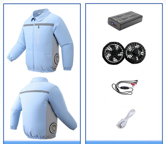 Unisex nan ventilated work cooling jacket with side vent inserts, removable battery compartment and reflective inserts EB