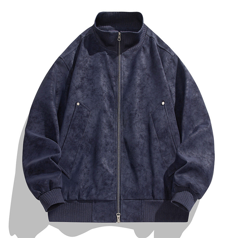 Herren modische Bomberjacke aus weichem Kunstleder mit elastischen Bündchen und praktischen Taschen EB