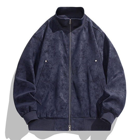 Herren modische Bomberjacke aus weichem Kunstleder mit elastischen Bündchen und praktischen Taschen EB