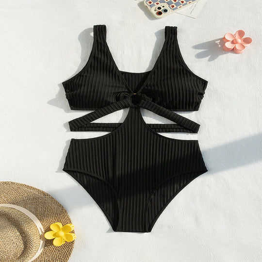 Damen Einteiler Badeanzug mit modischem Cut-Out und asymmetrischem Design EB