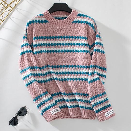 Damen Strickpullover mit strukturiertem Mustermix und bequemem Rundhalsausschnitt EB