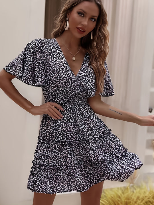 Damen Minimales Wickelkleid mit schwingendem Saum und V-Ausschnitt EB
