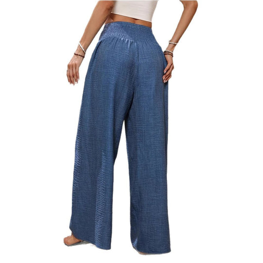 Damen Weite Hochtaillierte Hose mit Schleifenbund und Falten EB
