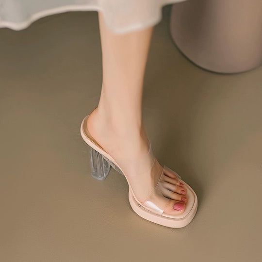 Damen Elegante Mules mit transparentem Absatz EB