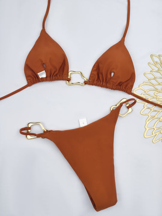 Damen Triangel-Bikini mit stilvollen Goldakzenten EB