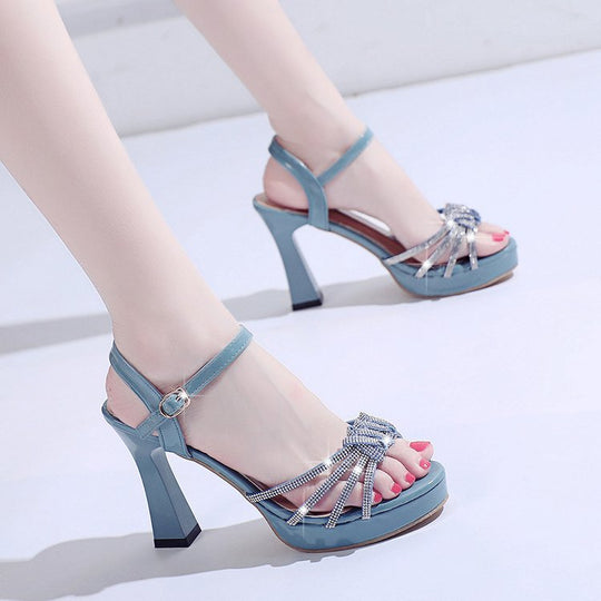 Damen glamouröse High Heels Sandalen mit Strass-Detail EB