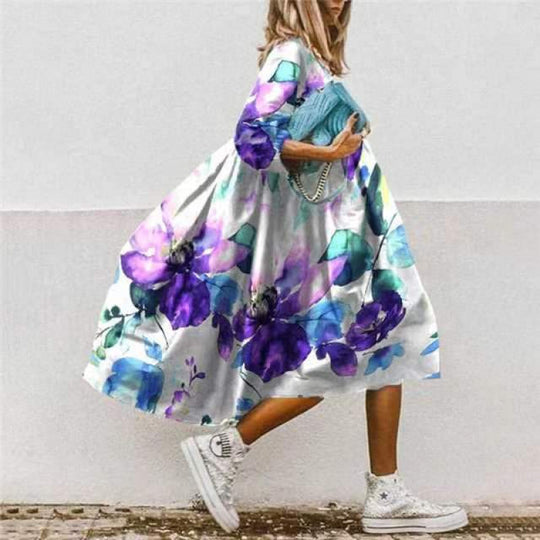 Damen Freizeitkleid mit farbenfrohem Blumendesign EB