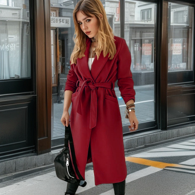 Damen eleganter Trenchcoat mit Gürtel und praktischen Taschen EB