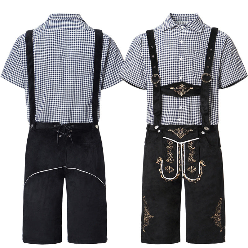 Herren nan traditionelle kurze Trachtenlederhose mit aufwendiger Stickerei und verstellbaren Trägern EB