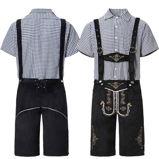 Herren nan traditionelle kurze Trachtenlederhose mit aufwendiger Stickerei und verstellbaren Trägern EB