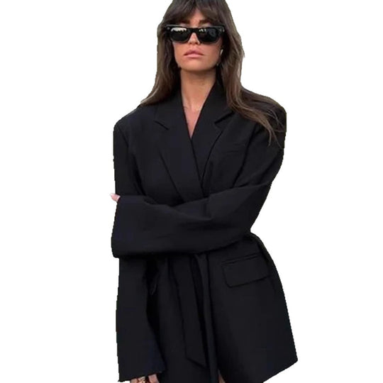 Damen Elegante Blazerjacke mit Gürtel und Taschen EB