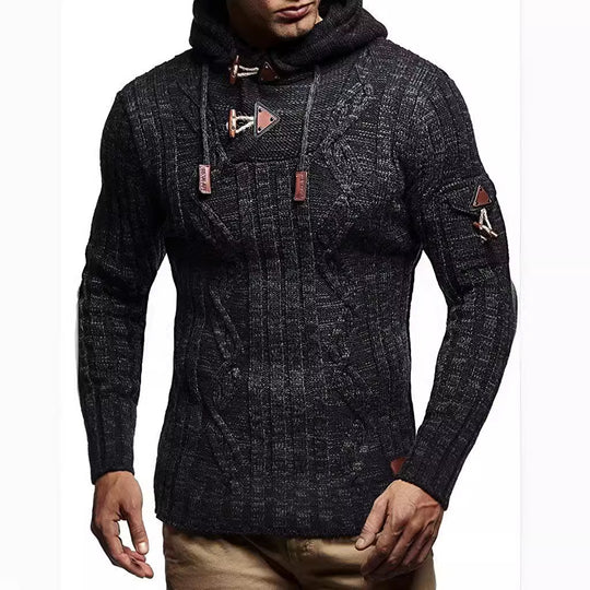Herren Strickpullover mit Kapuze und hochwertiger Struktur EB