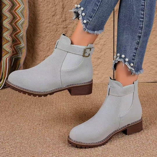 Damen elegante Ankle-Boots mit modischem Riemen und rutschfester Sohle EB