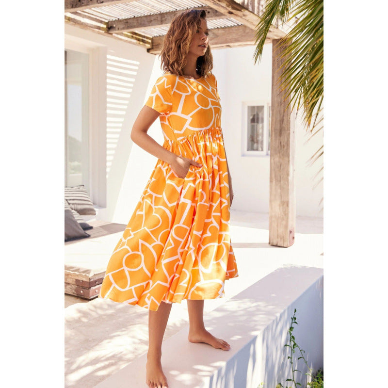 Damen Maxikleid mit voluminösem Rock und raffinierten Musterdetails EB