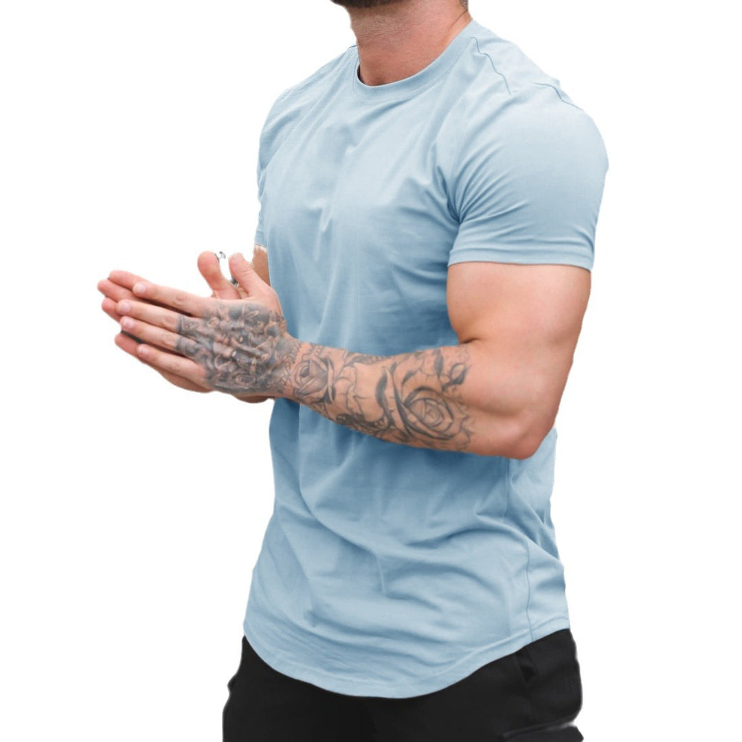Herren nan figurbetontes Kurzarmshirt aus elastischem Baumwollmix mit verlängertem Saum EB