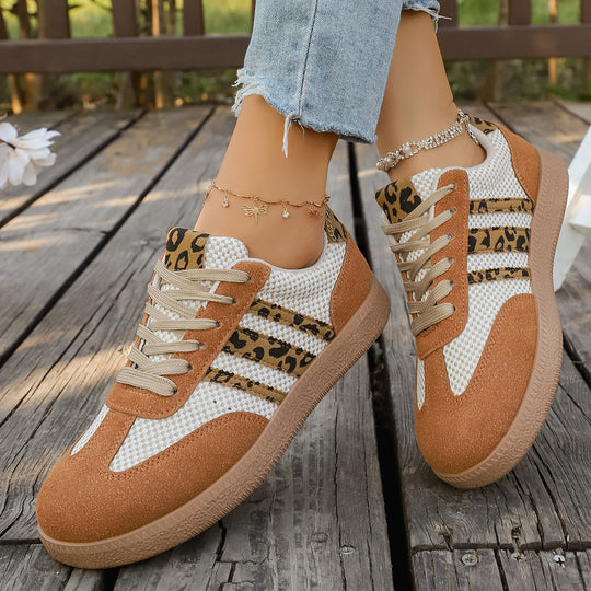 Damen Sneakers mit modischem Leopardenmuster und atmungsaktiver Obermaterialstruktur EB