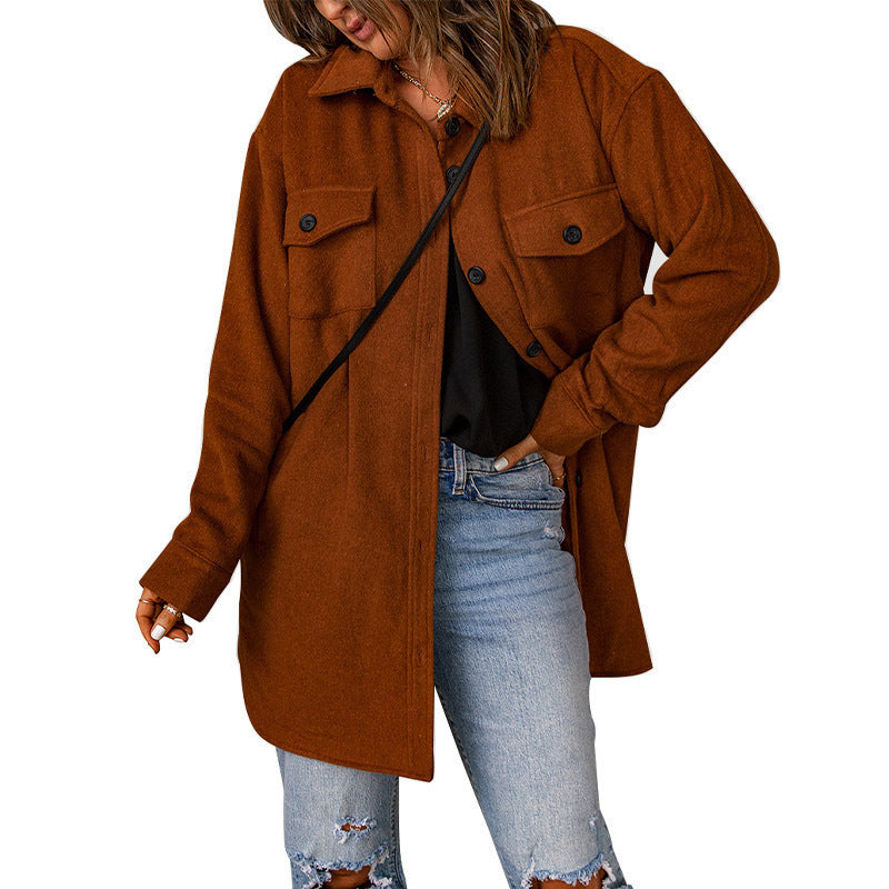 Damen gemütliche Oversize-Hemdjacke mit praktischen Taschen EB