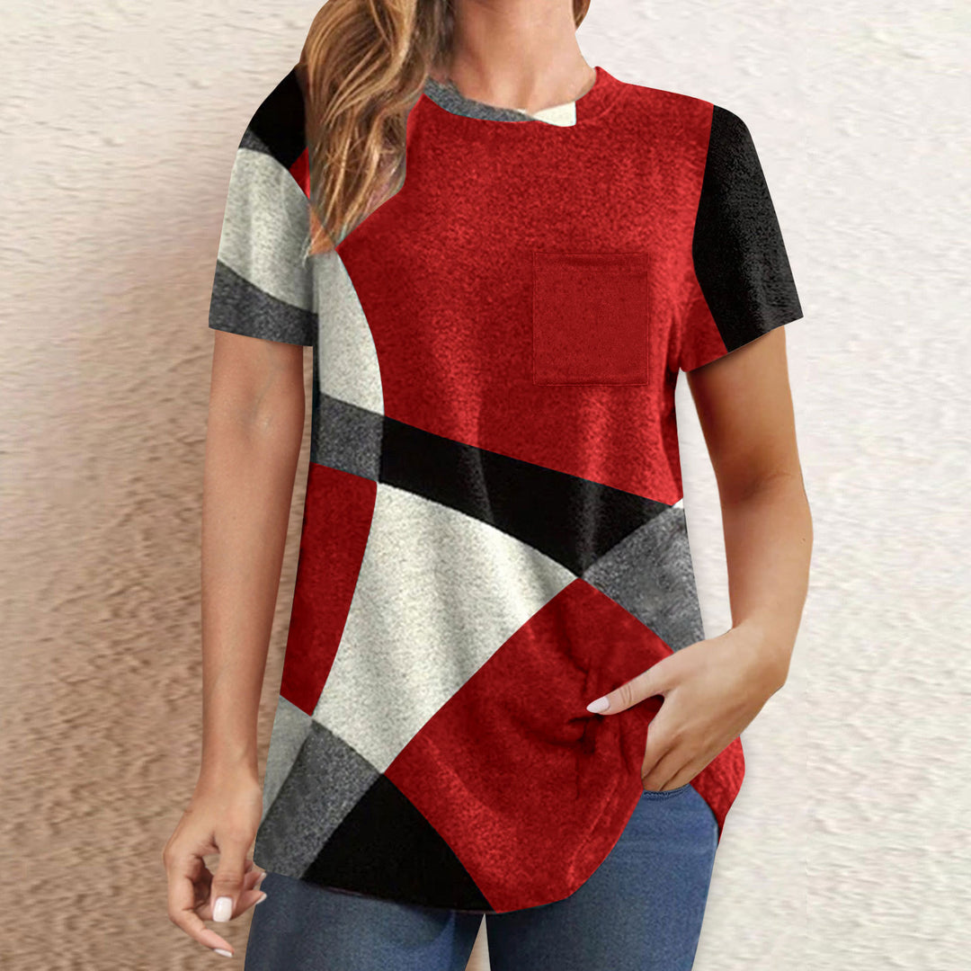 Damen T-Shirt mit modernem geometrischen Design und praktischer Brusttasche EB