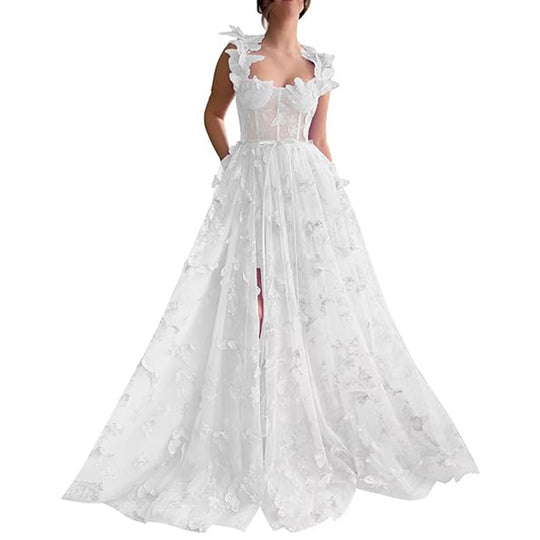 Damen Elegantes Maxikleid mit floralem Spitzenbesatz und transparenter Hülle EB