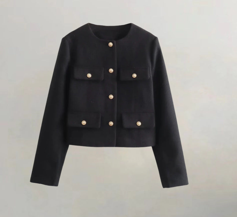Damen kurzärmlige Utility-Jacke mit aufgesetzten Taschen und dekorativen Knöpfen EB