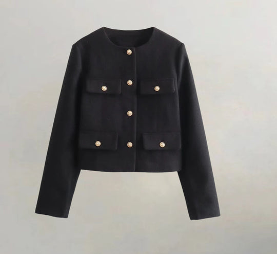 Damen kurzärmlige Utility-Jacke mit aufgesetzten Taschen und dekorativen Knöpfen EB