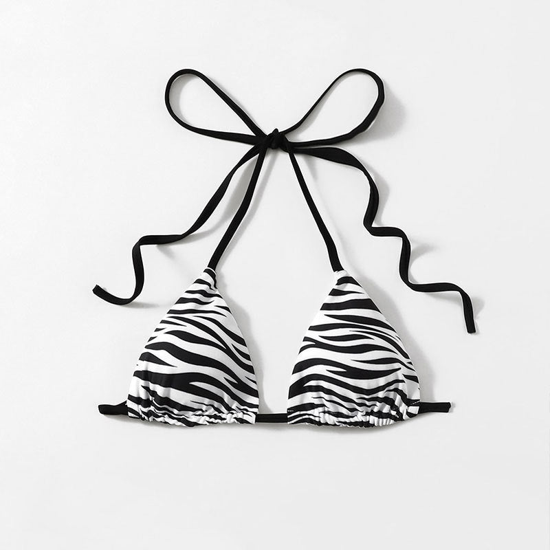 Damen Triangel-Bikini mit modischem Zebra-Muster und Binde-Detail EB