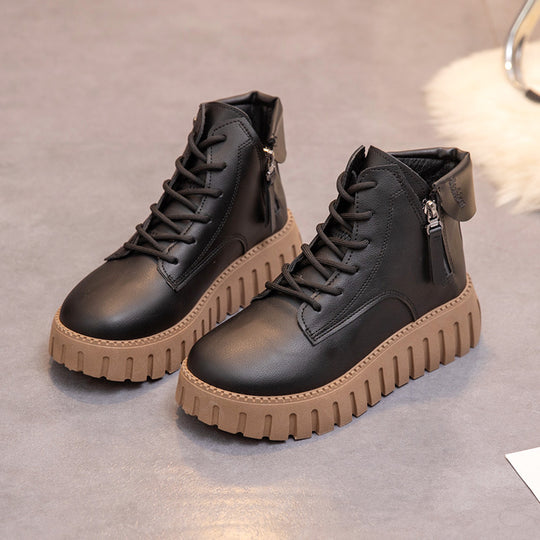 Damen Modische High-Top Stiefeletten mit Reißverschluss und rutschfester Sohle EB