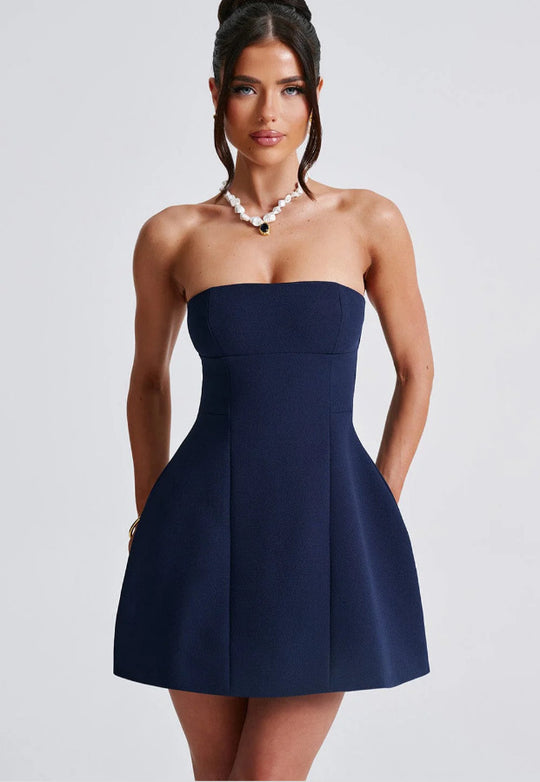 Damen Trägerloses Cocktailkleid im eleganten A-Linien-Schnitt mit versteckten Taschen EB
