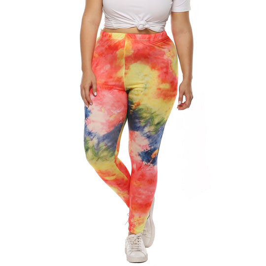 Damen farbenfrohe Leggings mit modernem Batikmuster EB