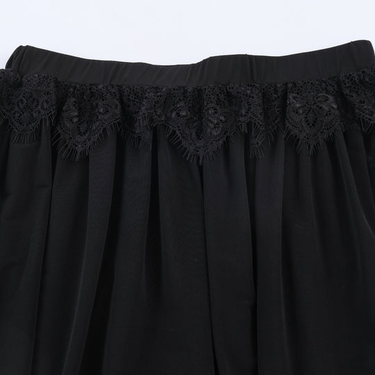 Damen Plissee-Party-Hose mit Spitzenbesatz und elastischem Bund EB