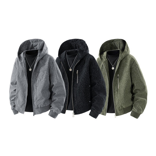 Herren Kapuzenblouson im Vintage-Suede-Look mit durchgehendem Reißverschluss und Rippenbündchen EB