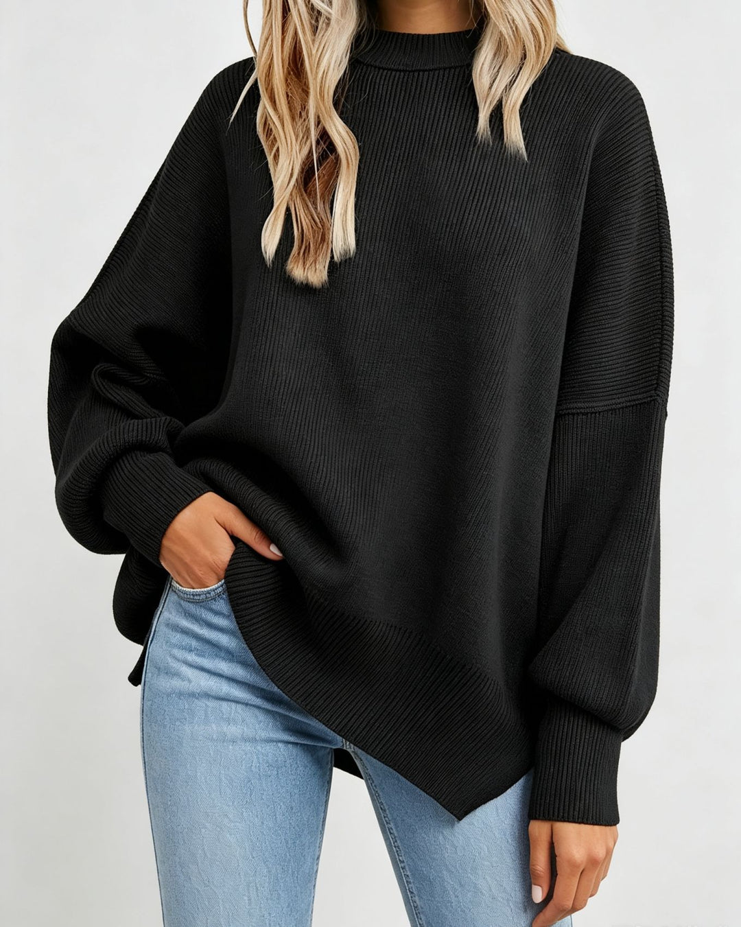 Damen Kastiger Feinstrickpullover mit asymmetrischem Zipfelsaum EB
