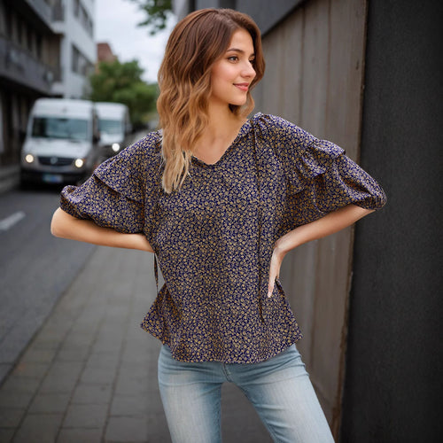 Damen Bluse mit Rüschen und floralem Muster EB