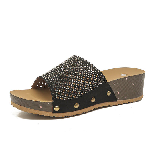 Damen Wedge-Pantoletten mit Glitzer- und Leopardenmuster EB