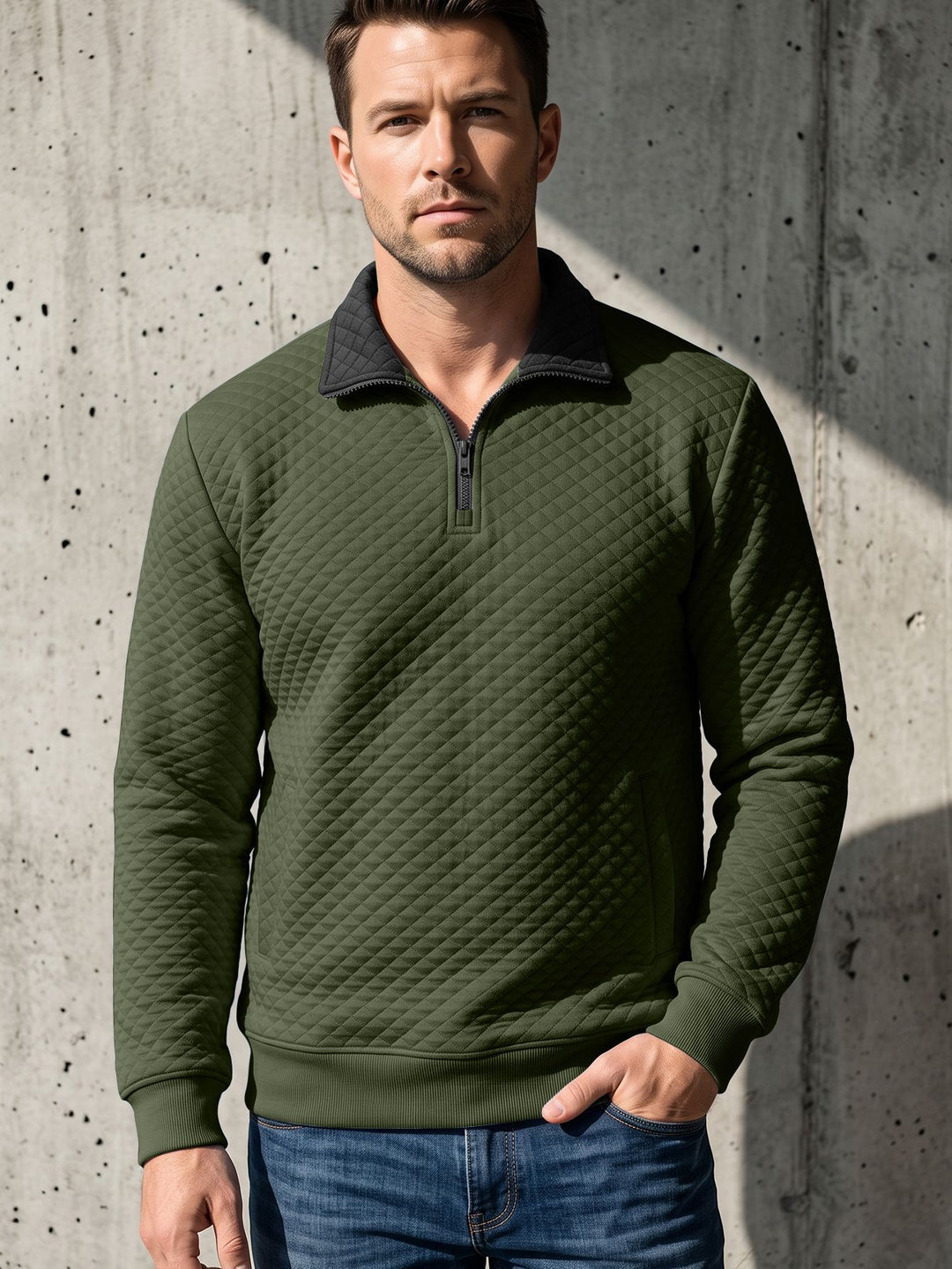 Herren Stepppullover mit Troyerkragen und Halbzip EB