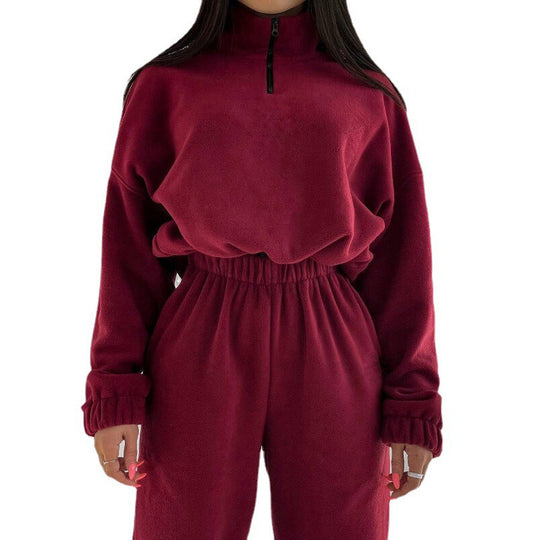 Damen Fleece-Jogginganzug mit kurzem Reißverschluss und lässigem Schnitt EB