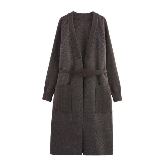 Damen Strickmantel mit eleganter Taillierung und praktischen Taschen EB