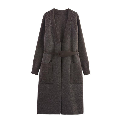 Damen Strickmantel mit eleganter Taillierung und praktischen Taschen EB