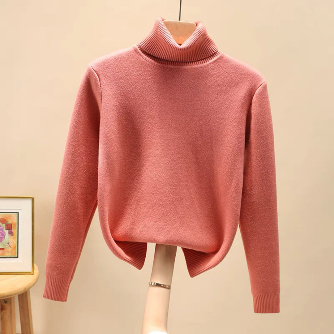Damen Feinstrick-Rollkragenpullover mit wärmendem Innenfutter und schmaler Silhouette EB